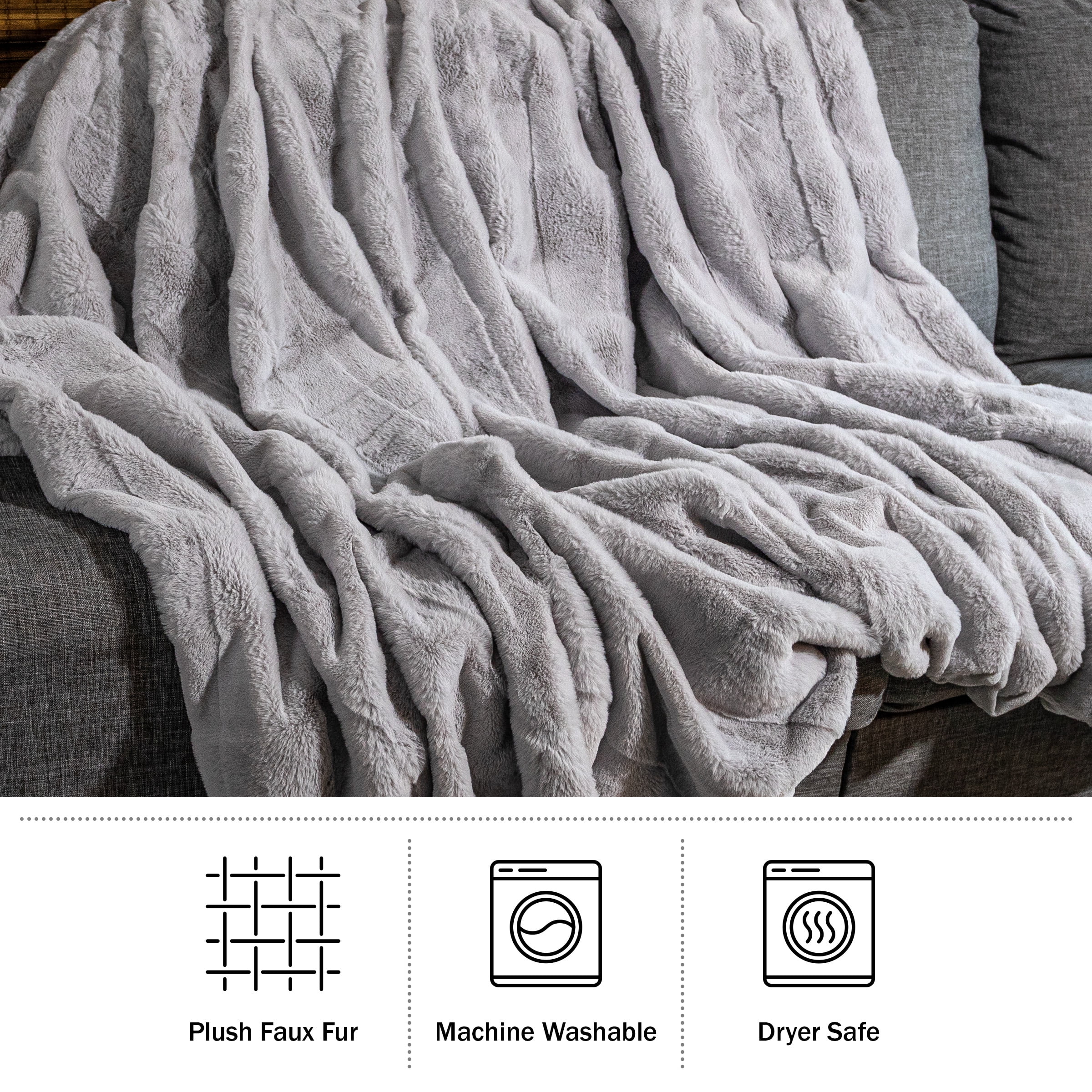 Lavish Home 60x80-Inch Faux Fur Blanket - Queen Size Bedding (Gray)