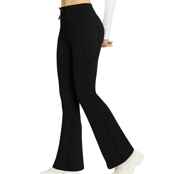 WREESH Flare Leggings for Women with Pockets, Butt Lifting Leggings, Gym Yoga Pants with Tummy Control, High-Waisted and Wide Leg Black