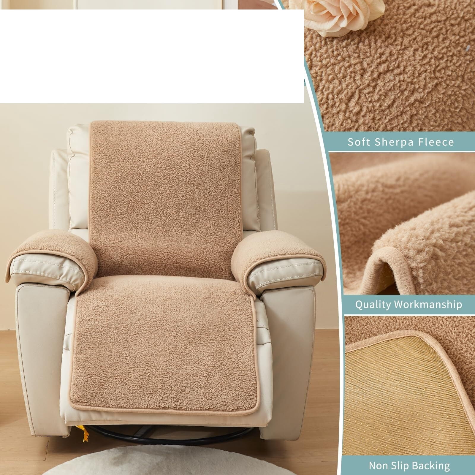 Recliner Chair Covers Fleece Soft Warm Sofa Slipcover Furniture Protector Non-Slip Washable Reclining Chair Cover for Kids, Pets