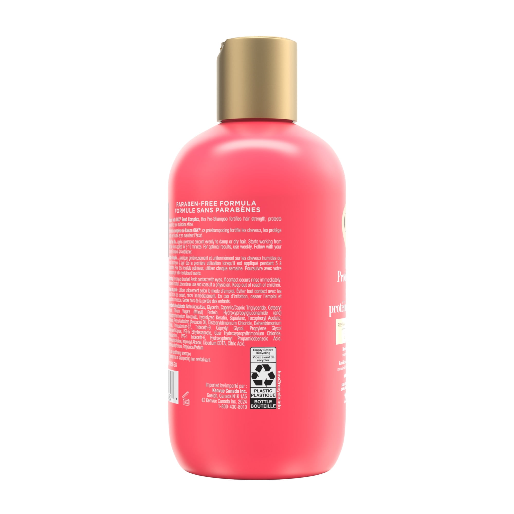 Préshampooing Soin protéiné réparateur OGX® Répare et protège, ce soin avant shampooing aide à réparer les cheveux surtraités pour des cheveux brillants et 3x plus forts*, surfactants sans sulfat 250 mL