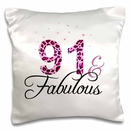 3dRose 91 and Fabulous - fun girly birthday gift - black and hot pink leopard print pattern bday diva text - Pillow Case, 16 by