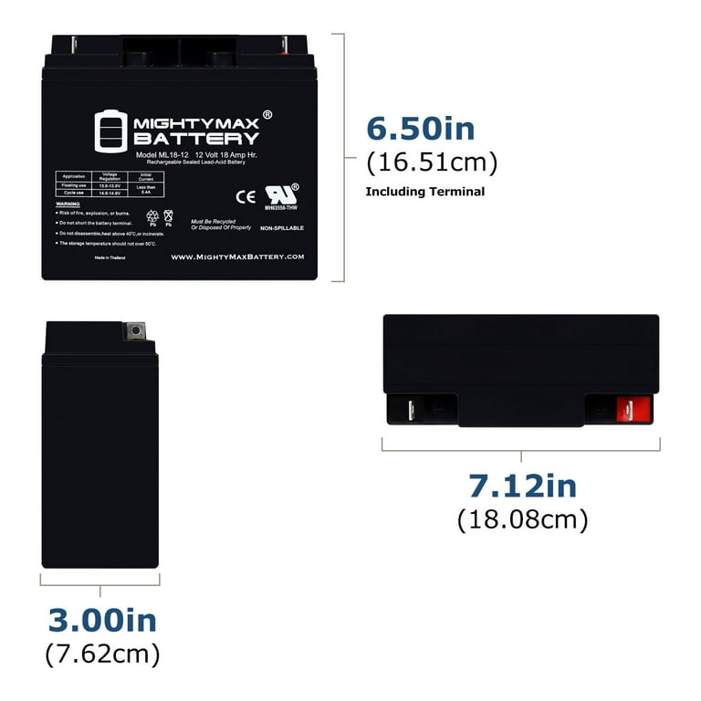 ML18-12 - 12V 18AH UPS Battery Replaces WP18-12 LC-RC1217P LC-X1220AP