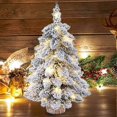 thumbnail image 3 of Desktop Christmas Tree Snow Flocking Artificial Christmas Tree Mini Christmas Tree with Lamp & Wooden Base, 3 of 5