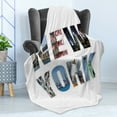 thumbnail image 4 of New York Soft Flannel Fleece Blanket, NY City Letters Designed with Famous Local Landmarks Art Print USA Theme, Cozy Plush for Indoor and Outdoor Use, 50" x 70", White and Multicolor, by Ambesonne, 4 of 5