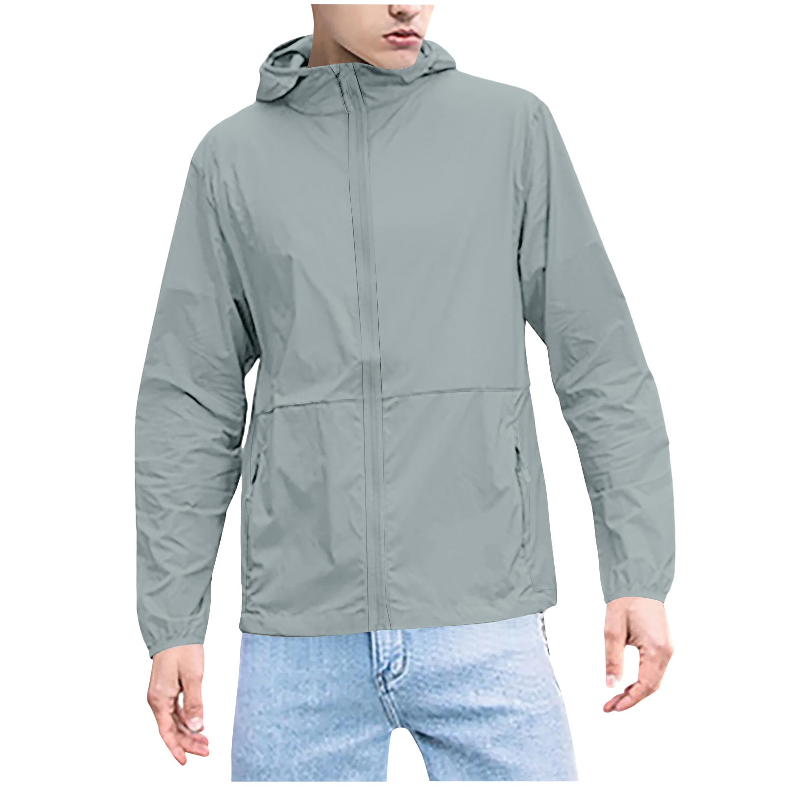 Mens Light Jacket Hoodie Cooling Sun Protection Full Zip up Long