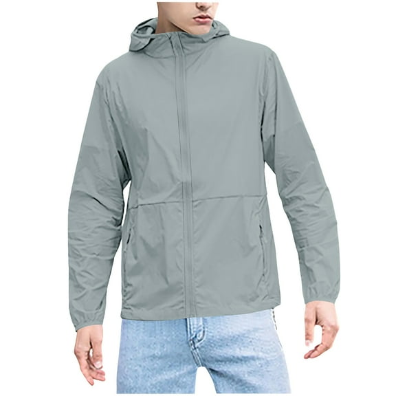 Men's UPF 50  Lightweight Windbreaker Jacket - Oversized Athletic Hoodie with Zip Pockets for Golf, Hiking & Outdoor Sports