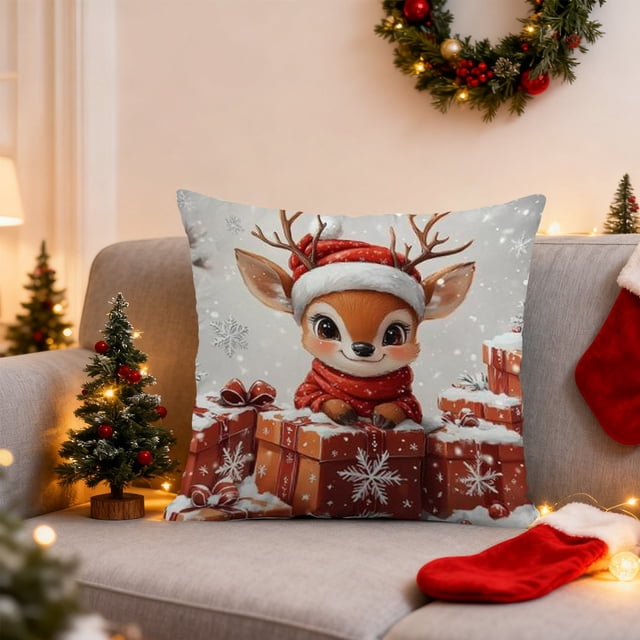 Fundas de almohada navideñas decorativas con tela suave y cremallera oculta para la decoración del hogar en estas fiestas | Fundas de almohada cuadradas festivas para sala de estar, sofá