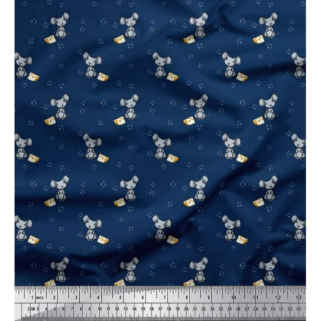 Soimoi Moss Georgette Fabric Footprint,Cheese & Rat Kids Print Fabric by The Yard 42 Inch Wide