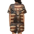 thumbnail image 6 of Fuzoiu Deer American Flag Wall Print Women's Short-Sleeved Pajama Set,Lounge Sleepwear Set,Womens Pajama Sets 2 Piece,Button-Up Top and Shorts with Pockets-X-Large, 6 of 7