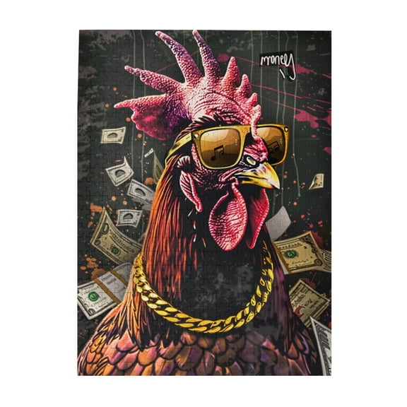500 pcs A chicken with a gold necklace 500 Piece wooden Puzzles,Vibrant Design,Funny Unique Animal Art Wood Puzzle,500 Piece Jigsaw Puzzle for Adults Challenging Puzzle Perfect for Game Nights