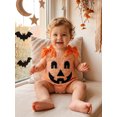 thumbnail image 4 of RUINIXCW Newborn Baby Girl Halloween Outfit Gingham Plaid Bubble Romper Funny Ghost Pumpkin Grimace Embroidery Sleeveless Bow Bodysuit Jumpsuit  Playsuit, 4 of 9
