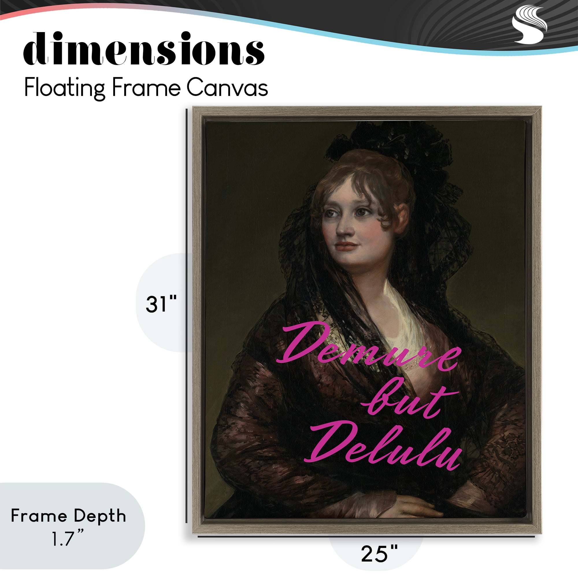 Stupell Industries Iconic Demure But Delulu Brown Framed Floater Canvas Wall Art, design by Grotto Studios