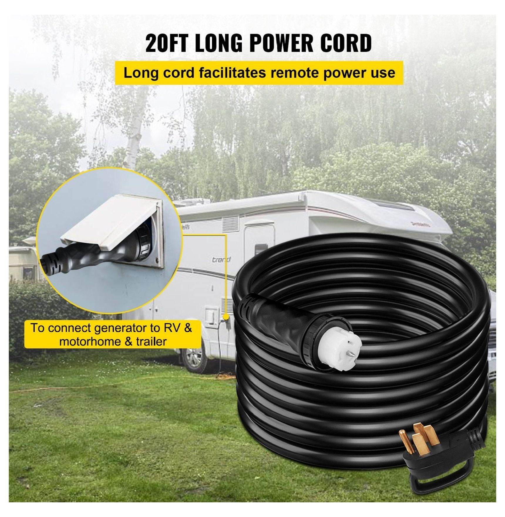 50 Amp Generator Extension Cord 20Ft STW 6/3+8/1 - 12500W N14-50P to CS6364 RV Power Cord Twist Lock Generator Adapter for Home & Outdoor Use