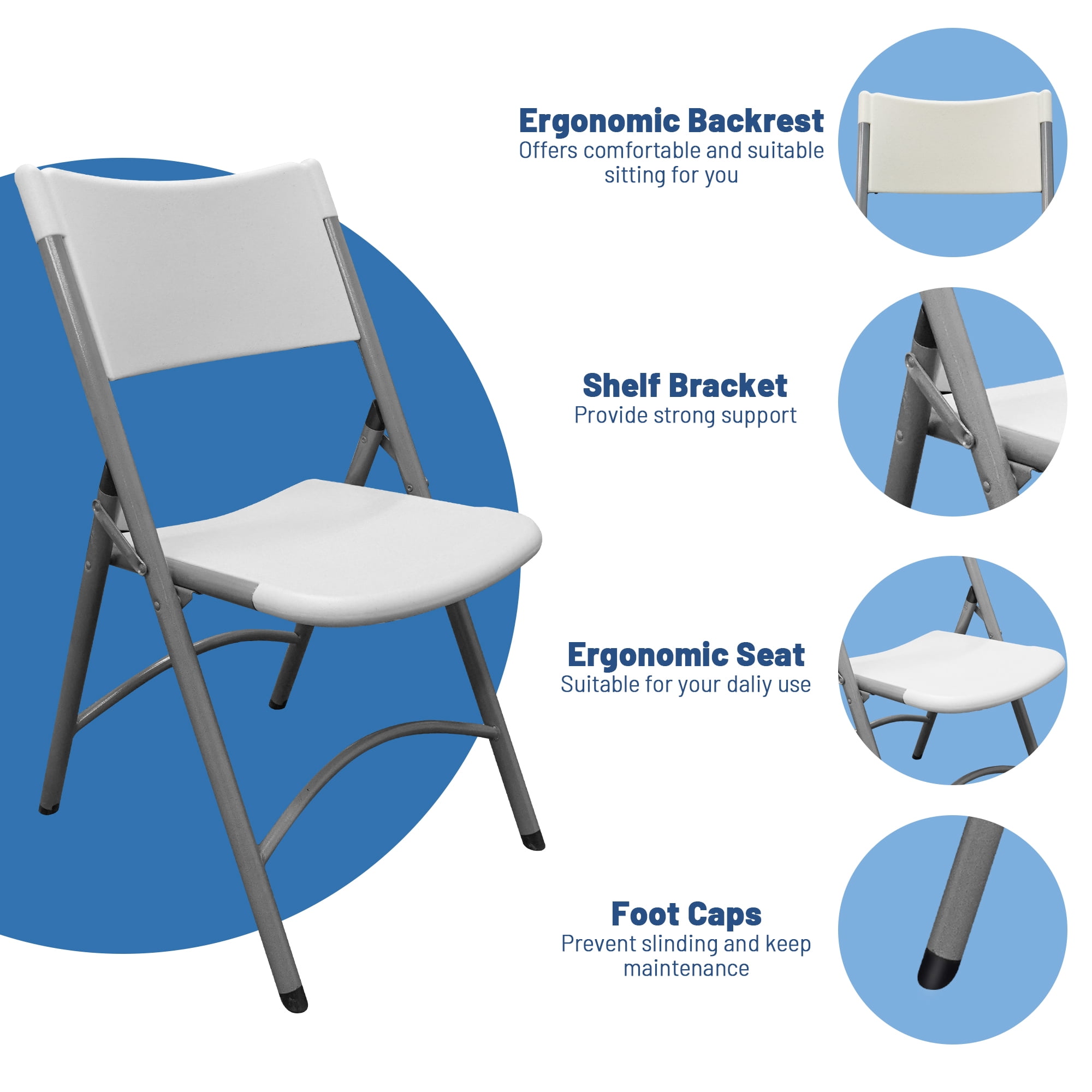 Sumkea Banquet Folding Chairs for Indoor & Outdoor, Plastic, Set of 4 - White