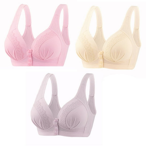 Bigersell Women's Bras Sale 3pc Full-Coverage Bras for Women Lace Bra Style R3592 V-Neck No Underwire Bras Front Button Bra Closure Women's Plus Size Bras Purple 3XL
