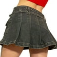 thumbnail image 4 of Womens High Waist Denim Skirts Y2K A-Line Pleated Ruffle Mini Jean Skirt E-Girl Flared Tennis Golf Short Cargo Skirt, 4 of 6