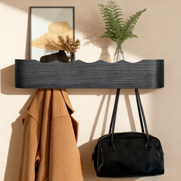 Coat Rack Wall Mount with Shelf Entryway Shelf Modern Key Holder Hanger Wall Shelves with Hidden Hooks for Hanging Towels Coats Hats Bags for Hallway Bathroom Bedroom
