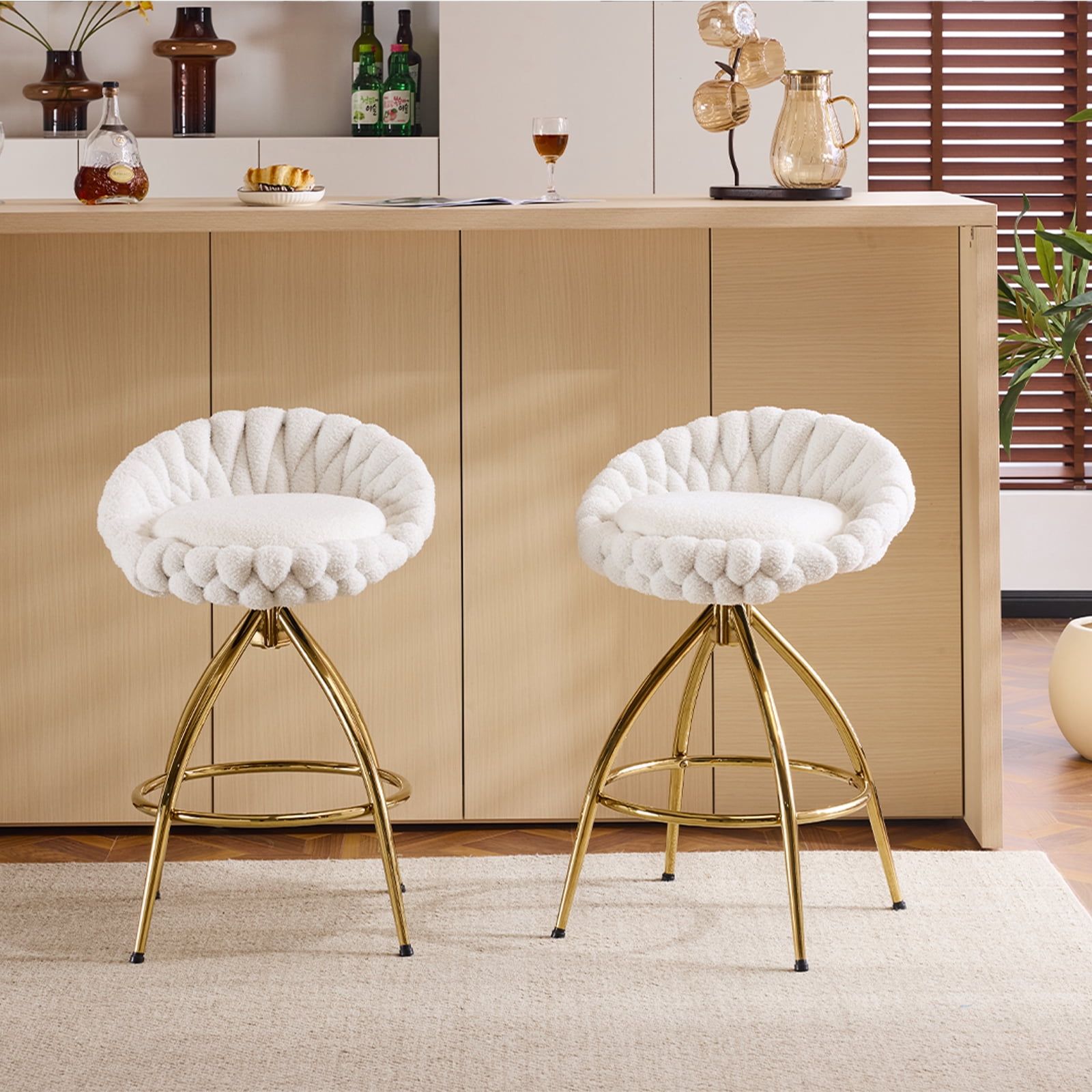 Ktaxon Set of 2 Swivel Barstools with footrest, 26" Counter Height Padded Bar Stools 2 PCS, Gold