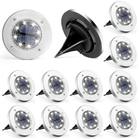 GIGALUMI 12 Pack Solar Ground Lights ,Outdoor 8 LED Garden Lights Waterproof Landscape Lighting Solar Powered for Sidewalk Yard Lawn Patio Pathway Walkway Backyard Decor (White)