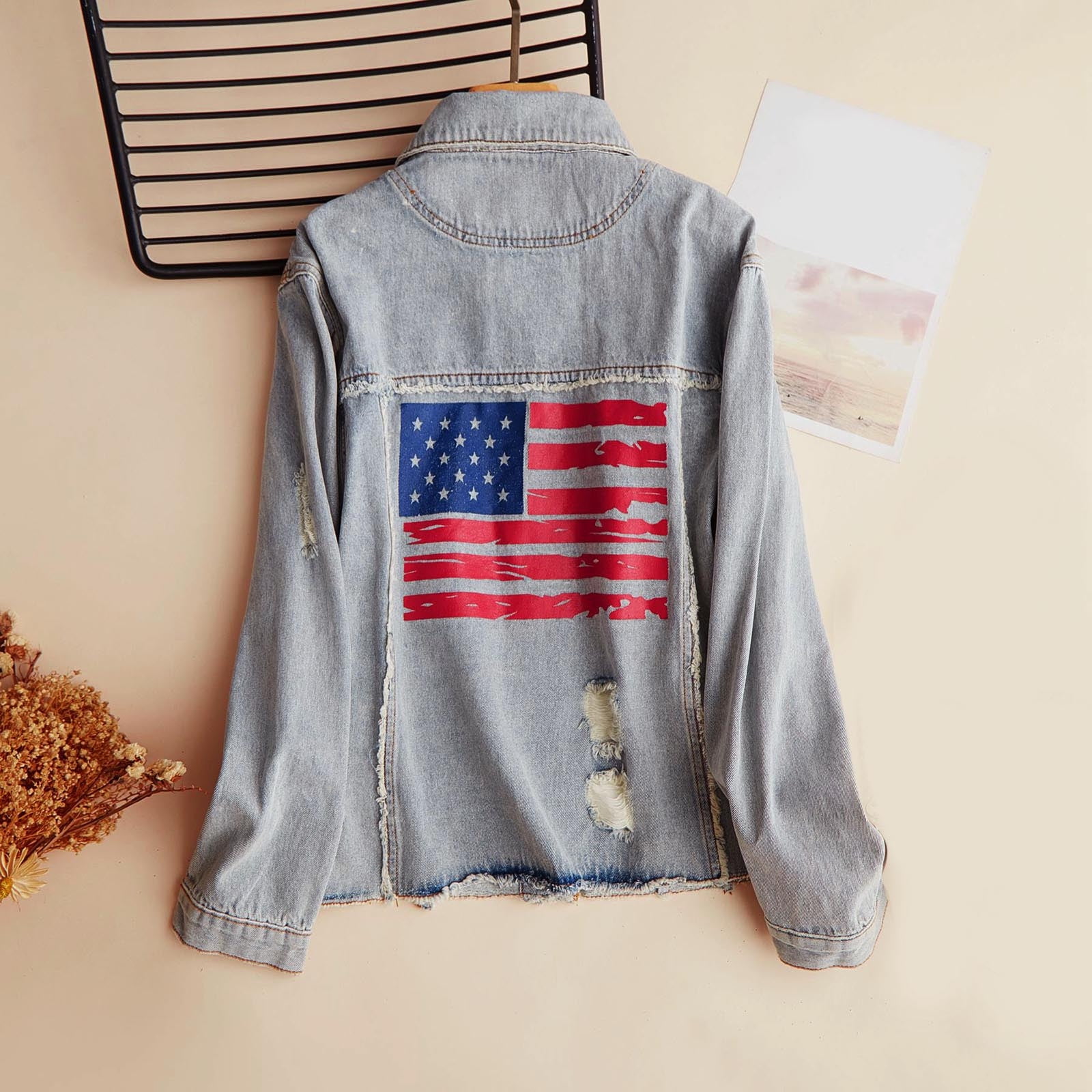 Women's american flag store jean jacket