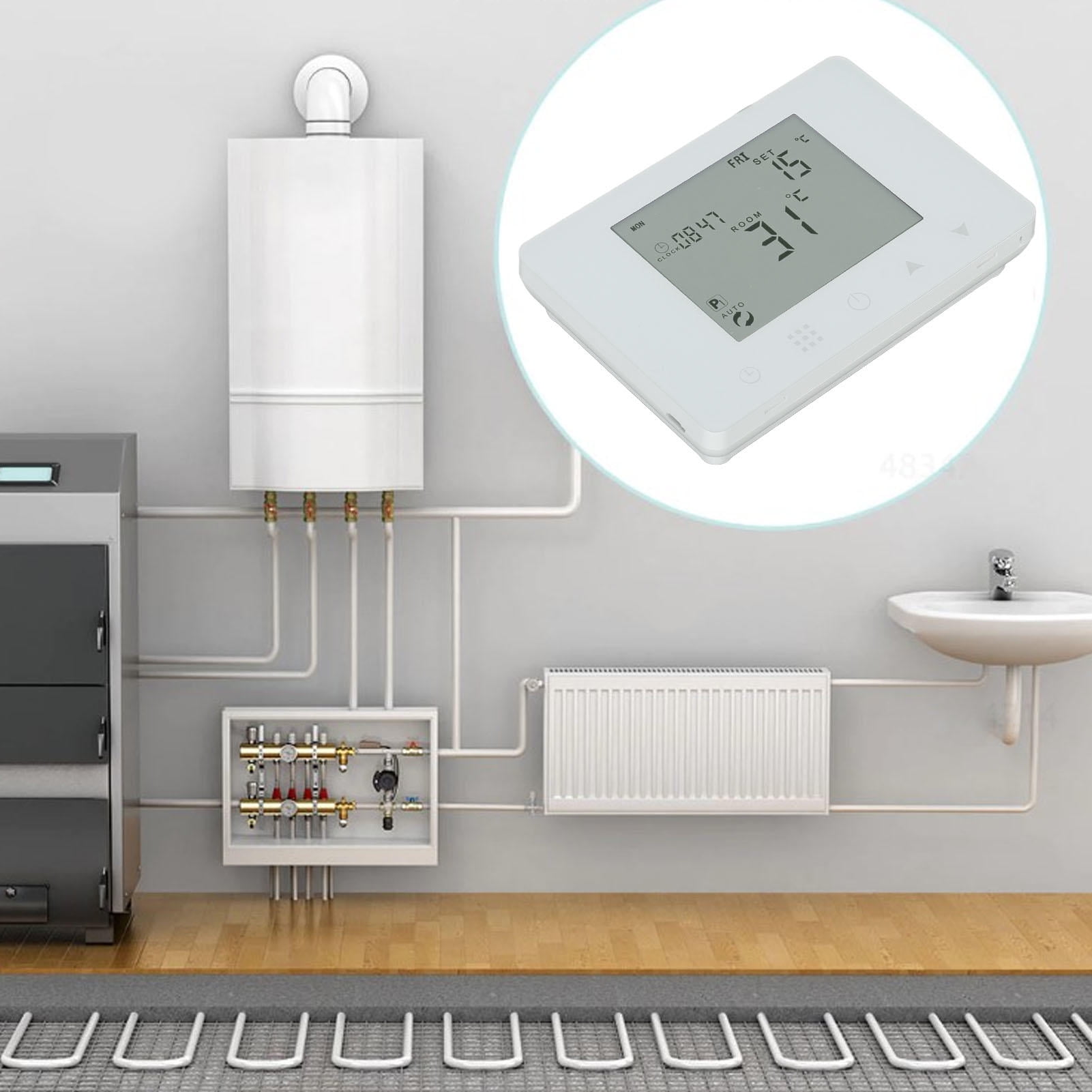 YAHHU Wireless RF Temperature Controller – Programmable LCD Backlit Thermostat for Gas Boilers & Water Heating Systems