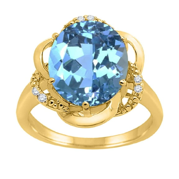 Blue Topaz and Diamond Flower Ring in 10K Gold