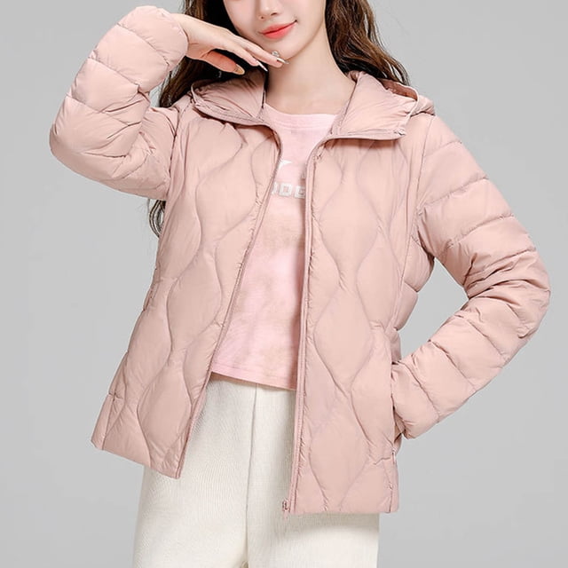 EGNMCR Parka à Manches Longues pour Femmes, Veste Légère en Duvet, à Capuche, Polyvalente, polyester