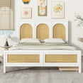 thumbnail image 2 of Full Size Bed Frame with Rattan Headboard and Footboard, Storage Platform Bed with 2 Drawers, Wood Slats Support, No Box Spring Required (White,Full,Rattan Decoration), 2 of 9