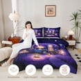 thumbnail image 3 of Castle Fairy Magical Camper Full Size Comforter Sets 3 Pieces for Girls, Starry Night Print Bedding Sets for Bedroom, Purple Black,Black Reversible, 3 of 6