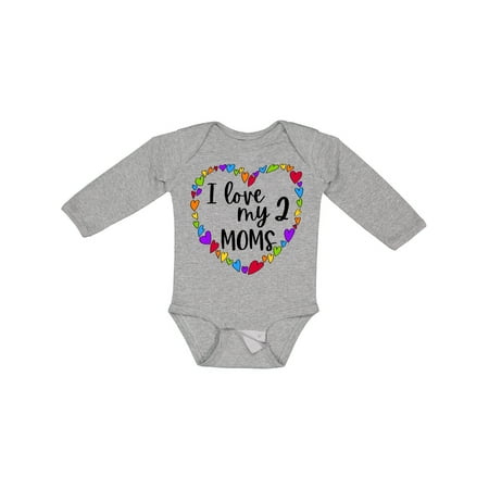 

Inktastic I Love My Two Moms- Pride Rainbow Hearts Gift Baby Boy or Baby Girl Long Sleeve Bodysuit