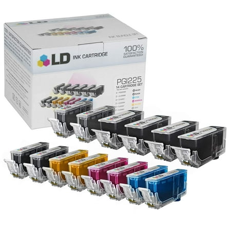 14 Compatible Ink - Canon PGI225 & CLI226 Compatible Set of 14 Ink Cartridges: 4 Pigment Black PGI225, 2 each of CLI226 B/C/M/Y/G