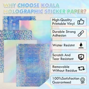 Koala Holographic Sticker Paper for Inkjet + Laser Printers, 20 Sheets Mixed 8.5x11 inch Printable Vinyl Sticker Paper, Dries Quickly Waterproof Sticker Paper