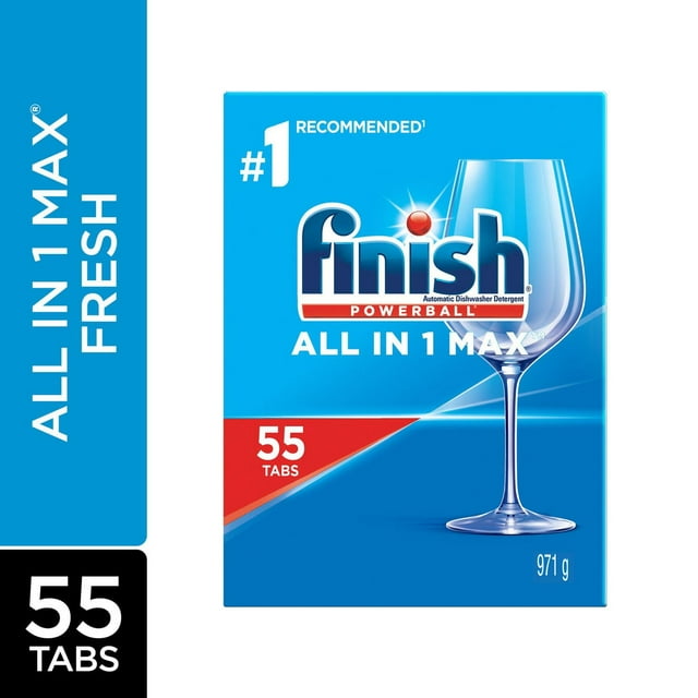 Finish Power Ball All In 1 Max, capsules de détergent pour lave-vaisselle pour un nettoyage et une brillance quotidiens, 55 comprimés