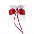 thumbnail image 1 of Cojín de bolsillo para anillos de boda con doble corazón de 10 x 10 cm y cintas de satén (rojo), 1 of 5