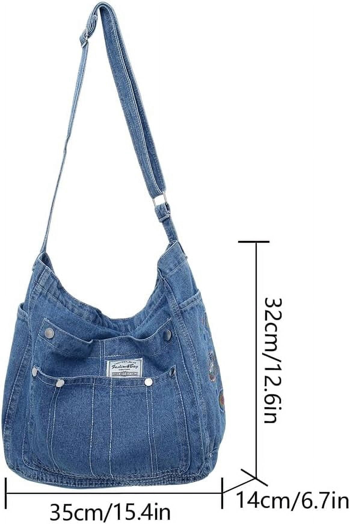 Denim Hobo Crossbody Bag for Women Large Shoulder Handbag Messenger Bag Retro Tote Bag for Casual Work Travel