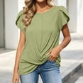 thumbnail image 2 of Cmfcve Tops for Women Pleated Puff Short Sleeve Crew Neck Summer Blouses Casual Loose Fitted Twist Front T Shirts, 2 of 7