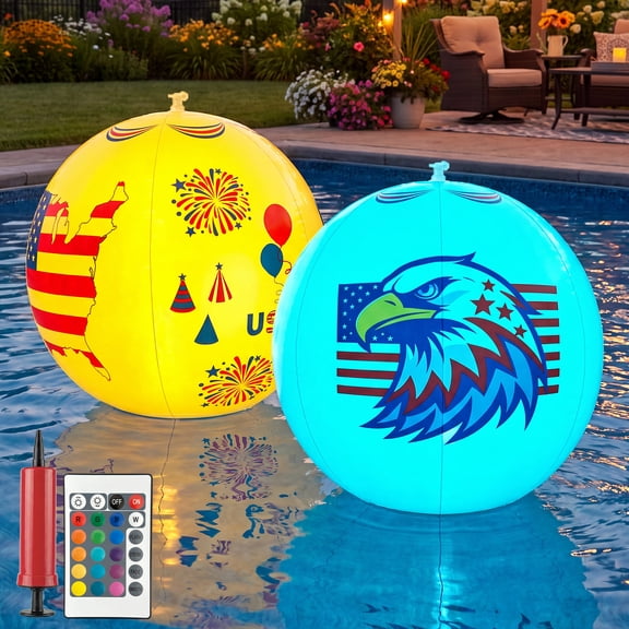 2 Pack Solar Floating Pool Lights 16 Inch Color Changing LED Glow Balls with Remote IP68 Waterproof Inflatable Pool Decor Solar Powered Floating Lights for Swimming Pool Pond Patio Backyard Party