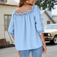 thumbnail image 4 of Women Half Sleeve Top Lace Patchwork Hollow Out Loose Fitting Pure Color Pullover Shirt Sky Blue XL, 4 of 6