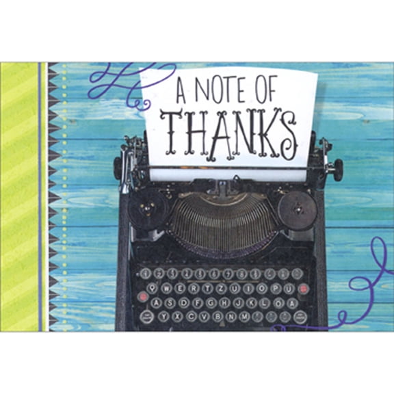 Designer Greetings A Note of Thanks: Typewriter on Blue and Green Package of 8 Graduation Thank You Notes