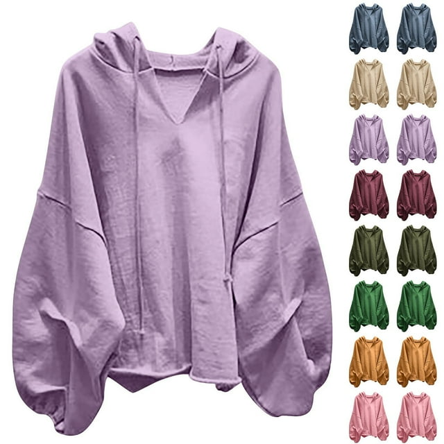 Yuyuzo Chandail en Molleton Surdimensionné pour Femmes Col en V Chandails à Capuchon Manches Longues Chemises Automne Décontracté Épaules Dénudées Tenues de Mode Taille Bordeaux