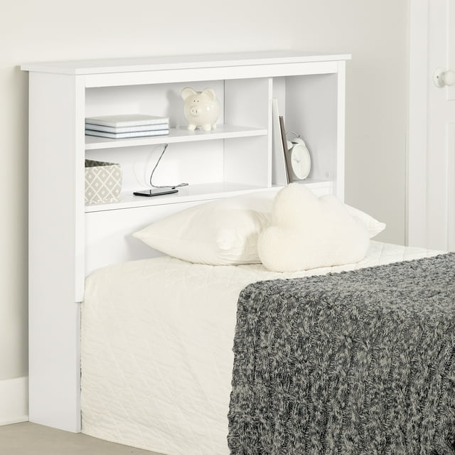 South Shore Vito Twin Bookcase Headboard with Storage, in Pure White