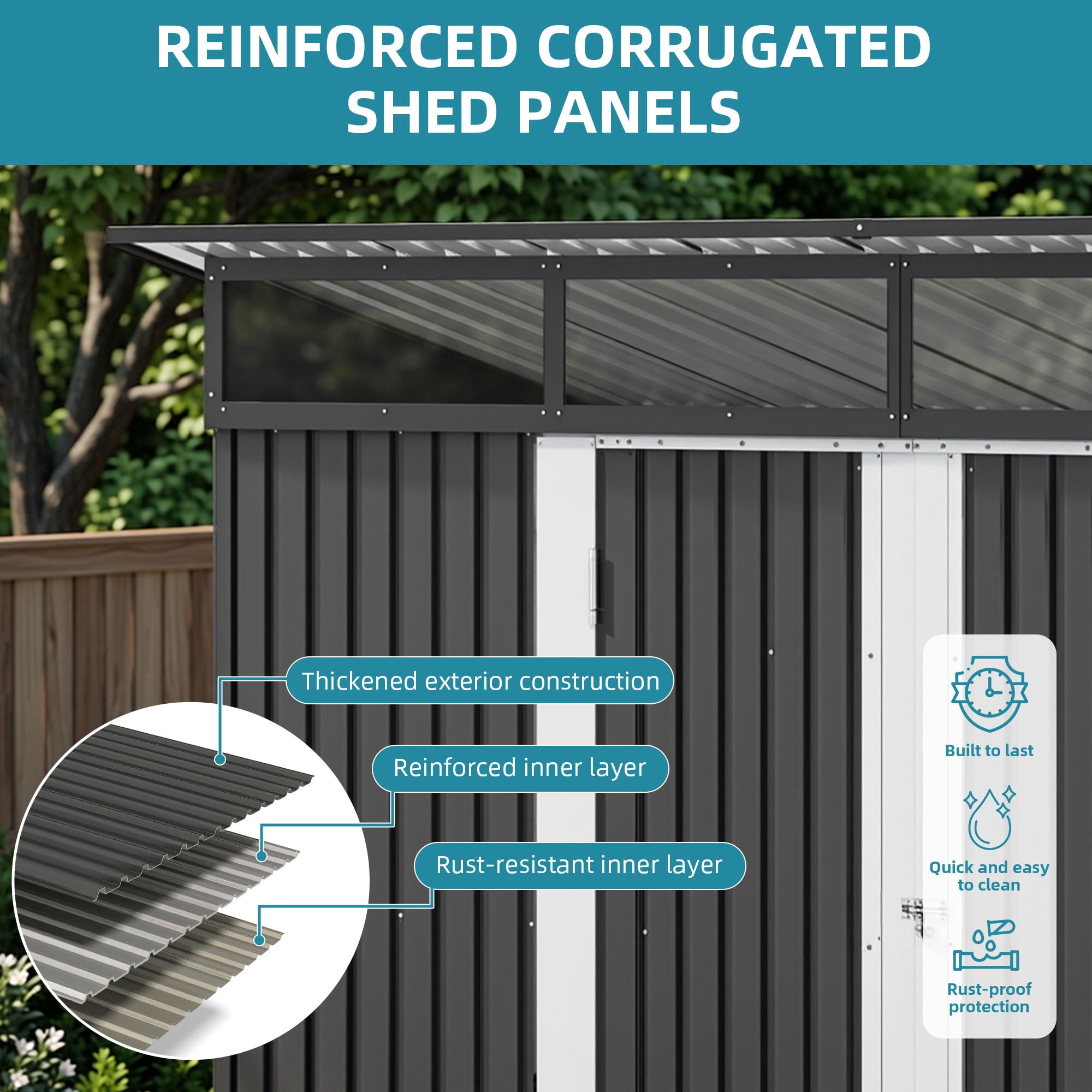 Uforic 9 x 4 FT Outdoor Storage Shed, Weather Resistant Metal Tool Shed with Acrylic Windows and Lockable Door, Multi-Functional Storage Shelter for Bikes Tools Waste Outdoor Patio Garden, Dark Gray