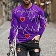 thumbnail image 2 of SERTG Men's Casual Long Sleeve T-Shirt Fall Winter Valentine's Day Heart Print Combed Cotton Round Neck Loose Fits Stylish Casual Top for Men(Purple,M), 2 of 5