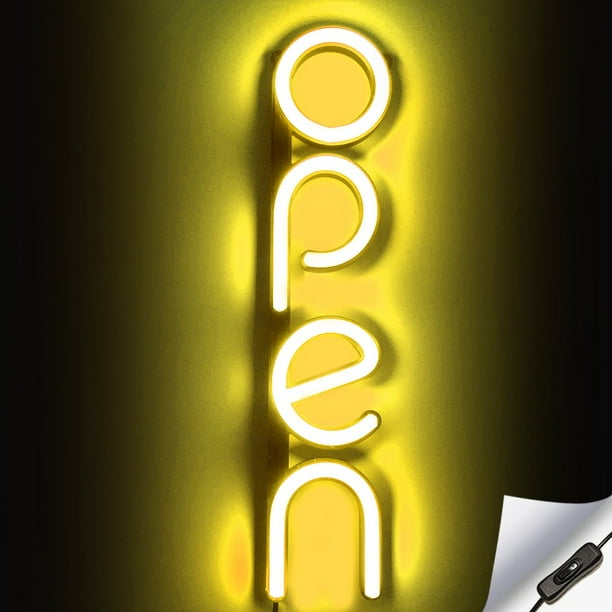Vertical LED Neon OPEN Sign Light for Business Yellow