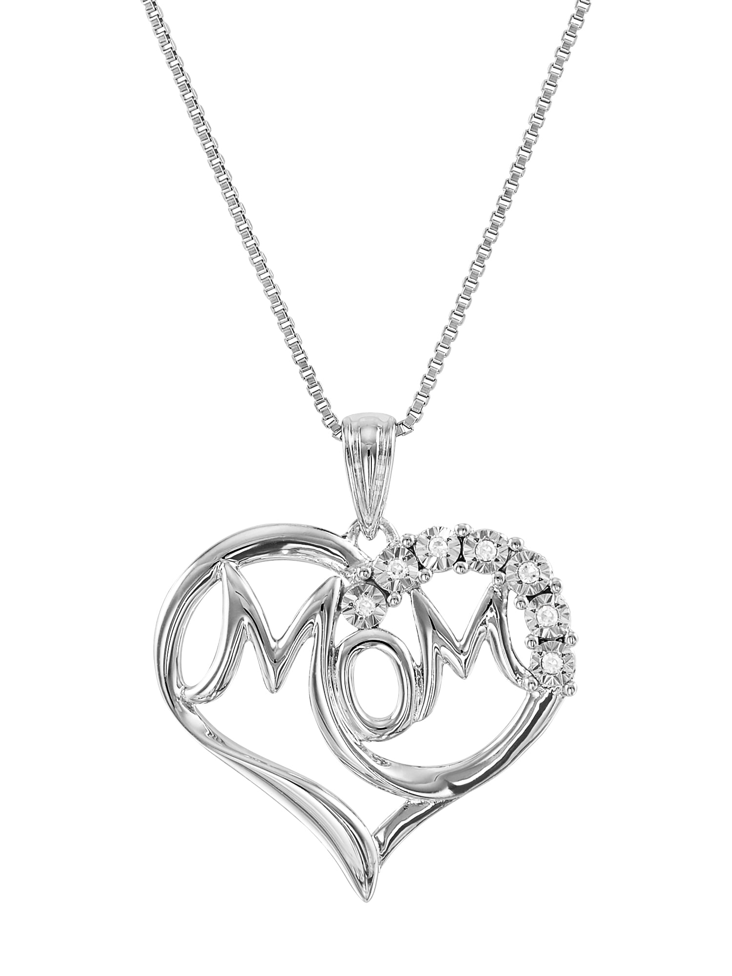 Brilliance Fine Jewelry Diamond Accent Mom Heart in Sterling Silver Pendant, 18"