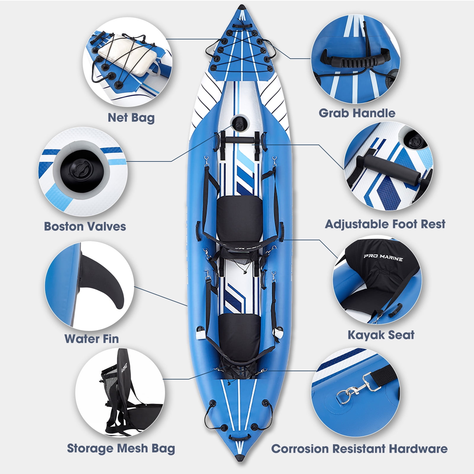 PROMARINE Inflatable Kayak 2 Person, Deluxe Oar Included, High-Output Pump Blow up Kayak Boat, with Adjustable Seat with Backrest, Lightweight and Portable Paddles and Bag