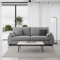 AFO 76" Modern Linen Sofa Couch with USB and Type-C Charging, Flip-Top Armrest Storage and Side Pockets, Grey