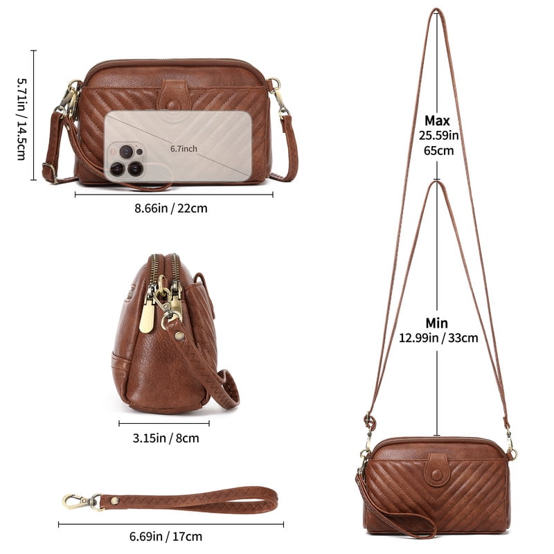 GAEKEAO Crossbody Bags for Women Leather Shoulder Purse Cross Body Bag Handbag with Wristlet Top Zipper