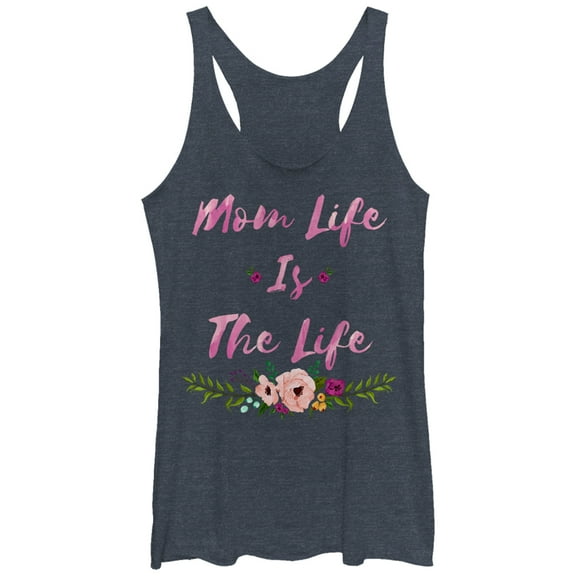 Women's CHIN UP Mom Life is the Life Racerback Tank Top Navy Blue Heather Medium