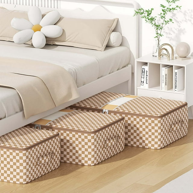 Amzcrzy Storage and Organization A Pouch Large Capacity Waterproof Bed Bottom Checkerboard Visible Window Storage Bag for Easy Organization and Storage of Clothes and Quilts for Household Use